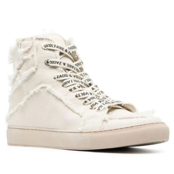 NIB Zadig & Voltaire High Flash Canvas High Tops Size 39 Flash Cream US 8 - Picture 1 of 15